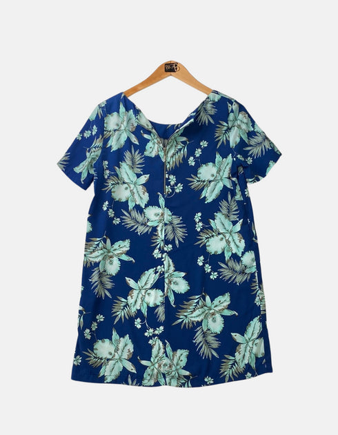Blue Floral Short-Sleeve Dress